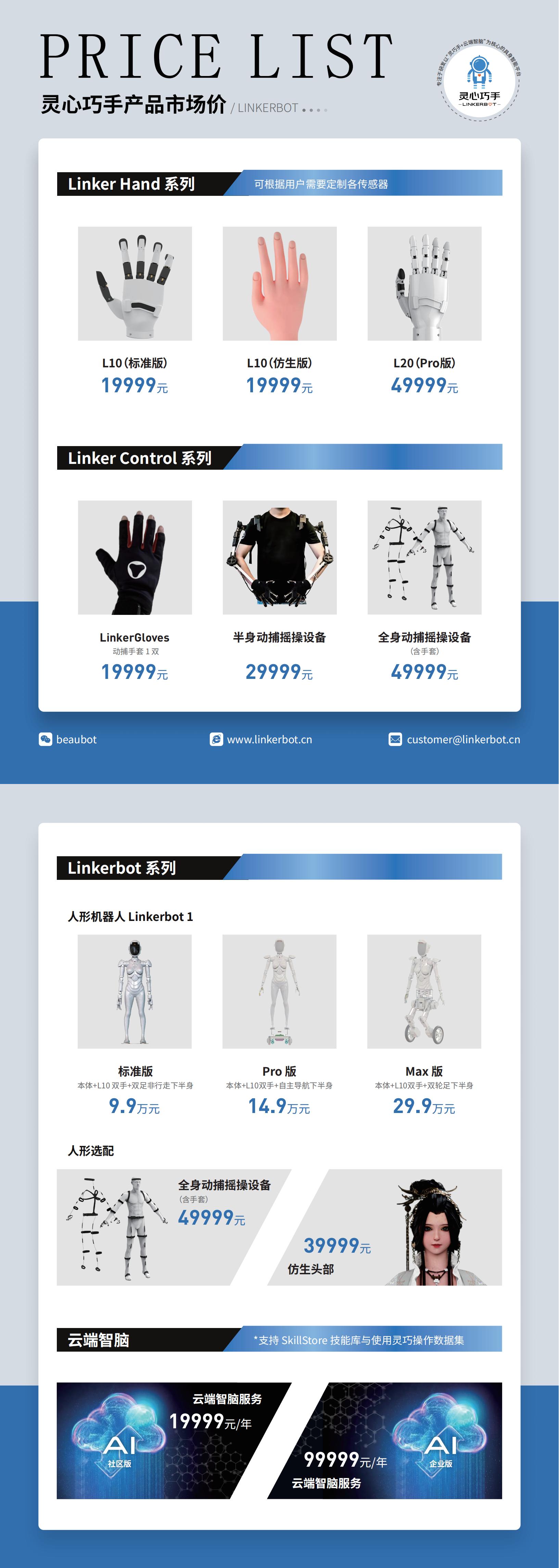 产品价格_LinkerBot灵巧手价格表_机器人手价格咨询